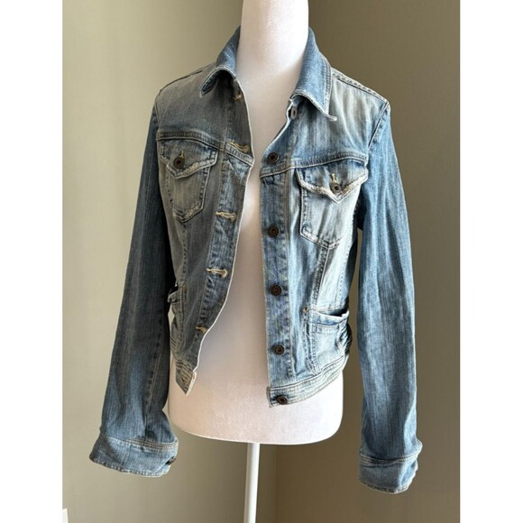 Guess Jeans Stretch Womens Light Blue Mid‎ Wash Classic Denim Jacket Small Y2K - Picture 1 of 13